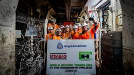 Strabag UK's team tunnelling team on the Woodsmith project celebrate breaking the world record for the longest single bored tunnel drive 