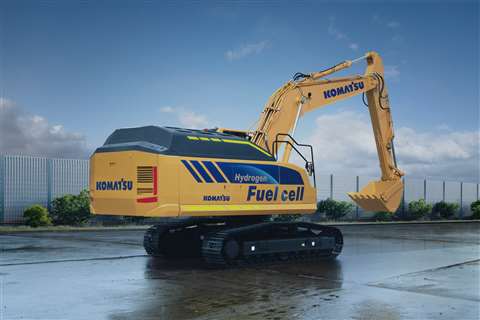 Komatsu's new mid-sized concept excavator is powered by a hydrogen fuel cell